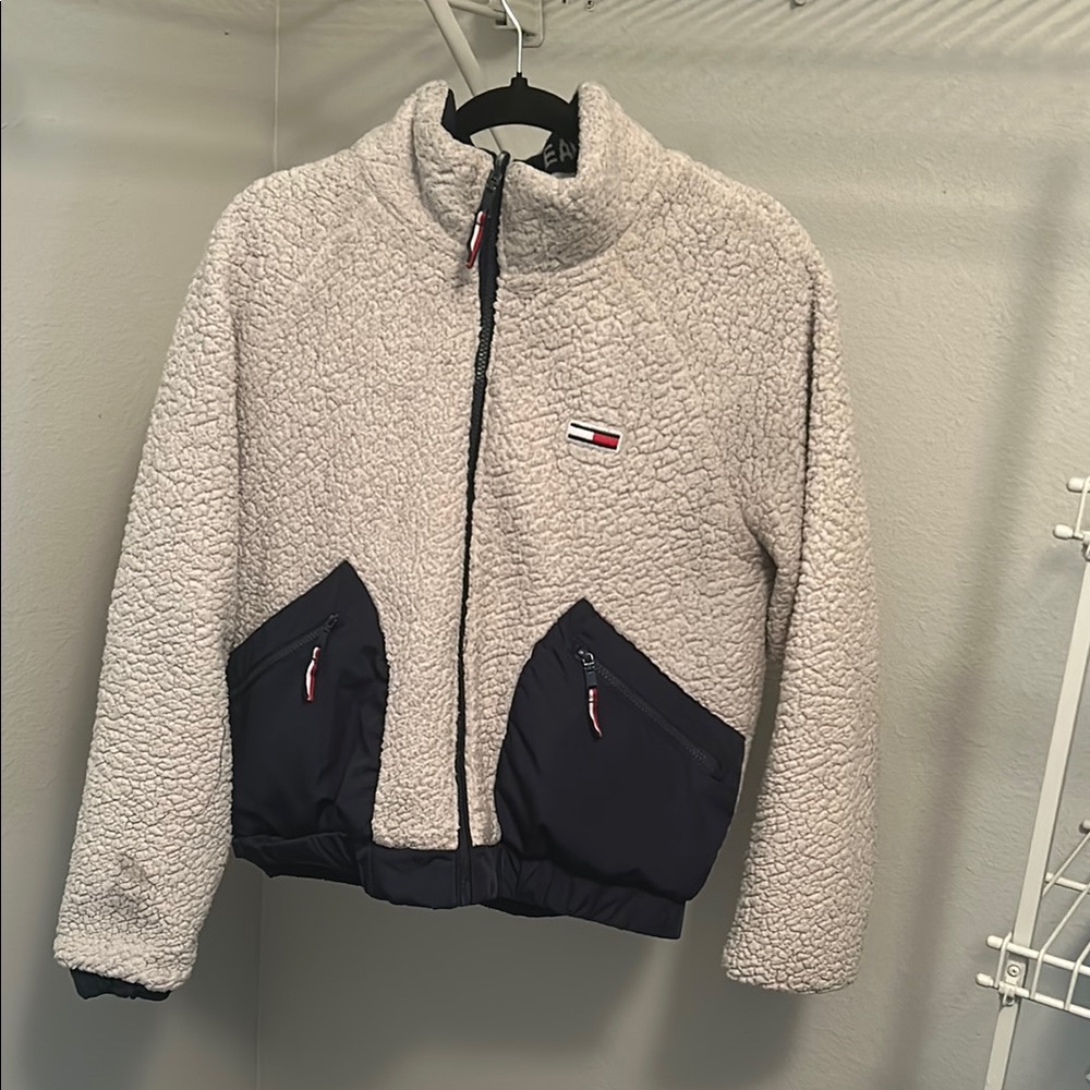 Reversible Tommy Hilfiger Cream and Navy Sherpa Jacket